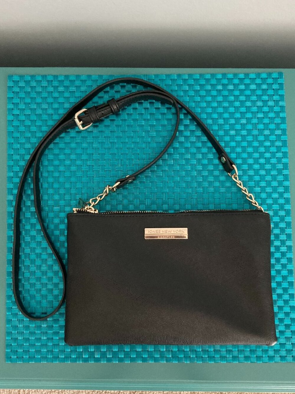 Jones New York Crossbody  - Black Vegan Leather Double Zip